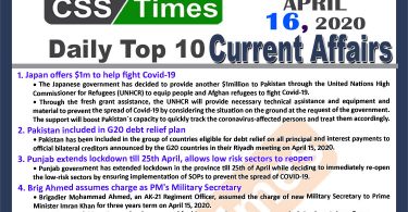 Daily Top-10 Current Affairs MCQs/News (April 16, 2020) for CSS, PMS
