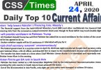Daily Top-10 Current Affairs MCQs/News (April 24, 2020) for CSS, PMS