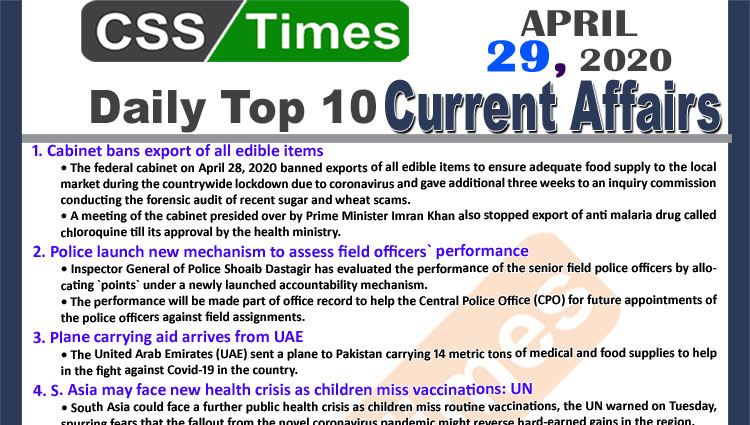 Daily Top-10 Current Affairs MCQs News (April 29, 2020) for CSS, PMS.jpg