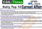 Day by Day Current Affairs (April 08, 2020) MCQs for CSS