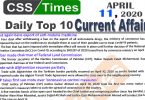 Day by Day Current Affairs (April 10, 2020) MCQs for CSS, PMS