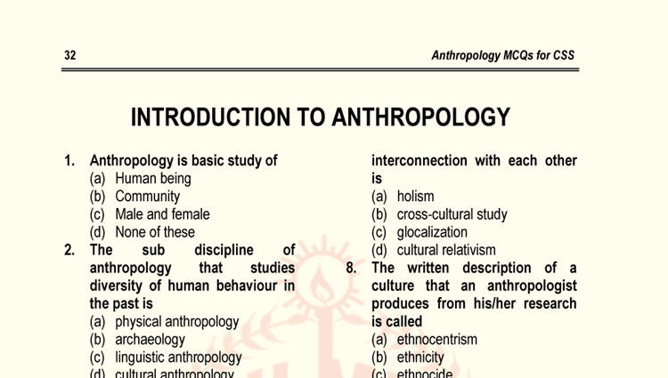 Introduction to Anthropology MCQs for CSS (Set-I)