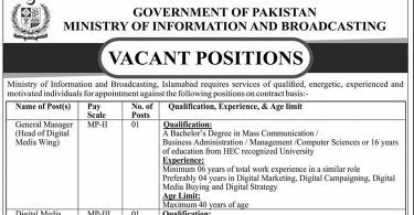 Vacant Positions in Ministry of Information and Broadcasting