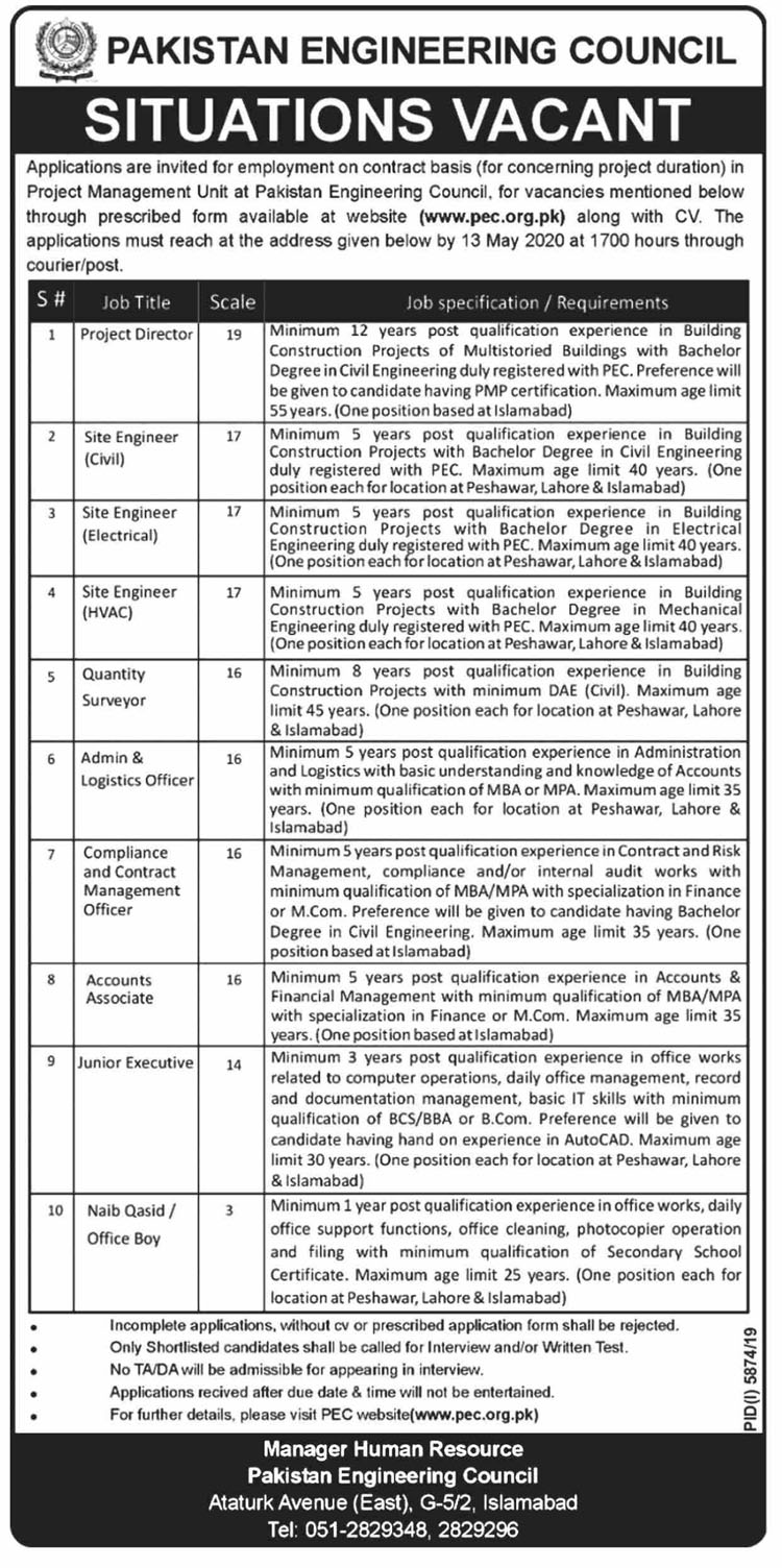 New Jobs Opportunities in Pakistan Engineering Council