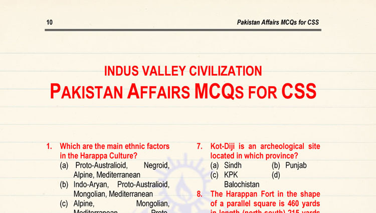 Pakistan Affairs MCQs for CSS (Indus Valley Civilization)