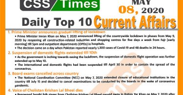 Daily Top-10 Current Affairs MCQs/News (May 08, 2020) for CSS, PMS