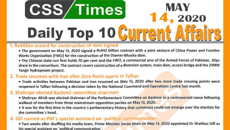 Daily Top-10 Current Affairs MCQs News (May 13, 2020) for CSS, PMS