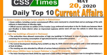 Daily Top-10 Current Affairs MCQs/News (May 20, 2020) for CSS, PMS