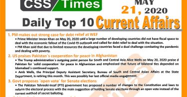 Daily Top-10 Current Affairs MCQs/News (May 21, 2020) for CSS, PMS