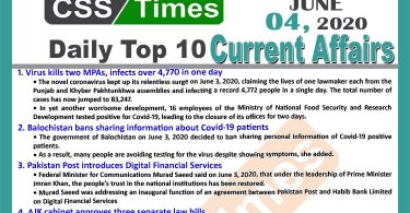 Daily Top-10 Current Affairs MCQs/News (June 04, 2020) for CSS, PMS