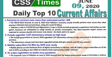 Daily Top-10 Current Affairs MCQs / News (June 09, 2020) for CSS, PMS
