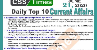 Daily Top-10 Current Affairs MCQs / News (June 21, 2020) for CSS, PMS