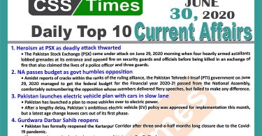 Daily Top-10 Current Affairs MCQs / News (June 30, 2020) for CSS, PMS