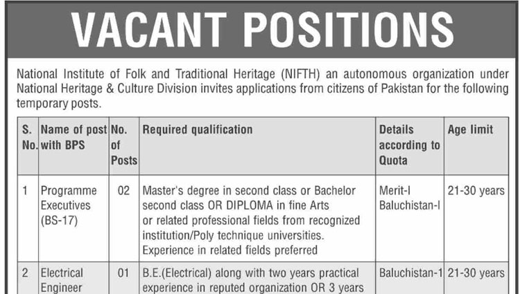 Positions Vacant in National Heritage & Culture Division