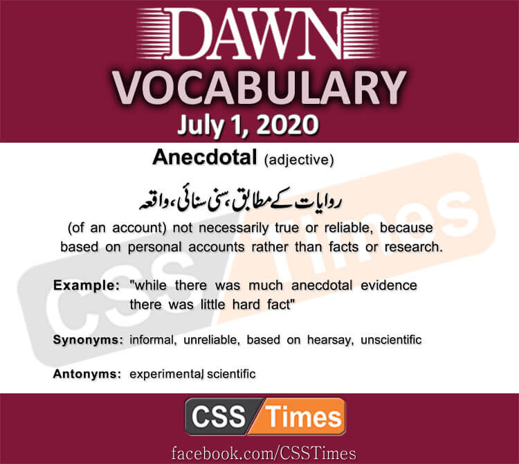 Daily DAWN News Vocabulary with Urdu Meaning (01 July 2020)
