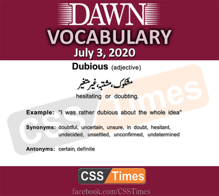 Daily DAWN News Vocabulary with Urdu Meaning (03 July 2020)
