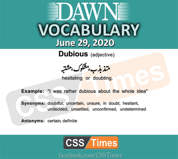 Daily DAWN News Vocabulary with Urdu Meaning (29 June 2020)