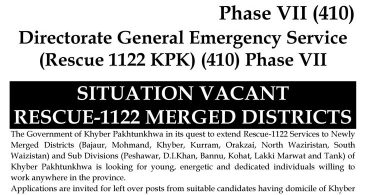 Rescue-1122 Announced 560 New jobs in Merged Districts (KPK)