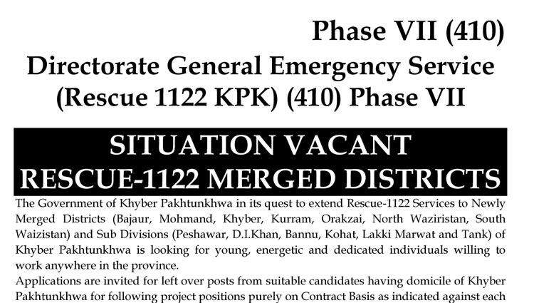 Rescue-1122 Announced 560 New jobs in Merged Districts (KPK)