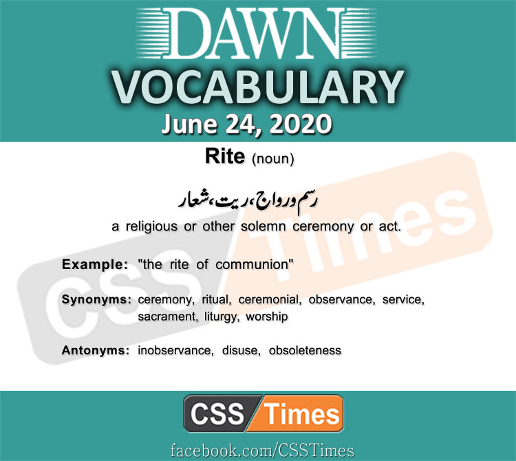 Daily DAWN News Vocabulary with Urdu Meaning (24 June 2020)