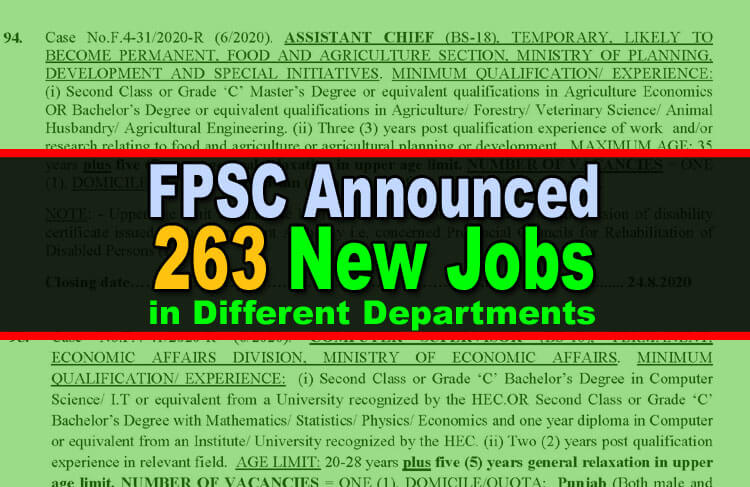 FPSC Announced 263 New Jobs (Advertisement No. 6/2020)
