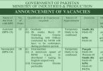 Announcement of Vacancies in Ministry of Industries & Production (Govt of Pakistan)
