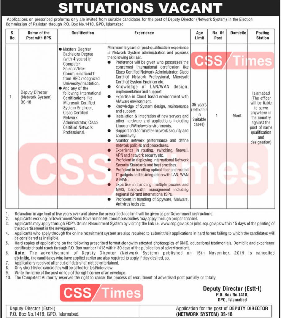 New Job Opportunity in Election Commission of Pakistan