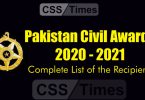 Complete List of the Recipients of the Pakistan Civil Awards (2021)