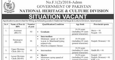 Situation Vacant in National Heritage & Culture Division, Govt of Pakistan