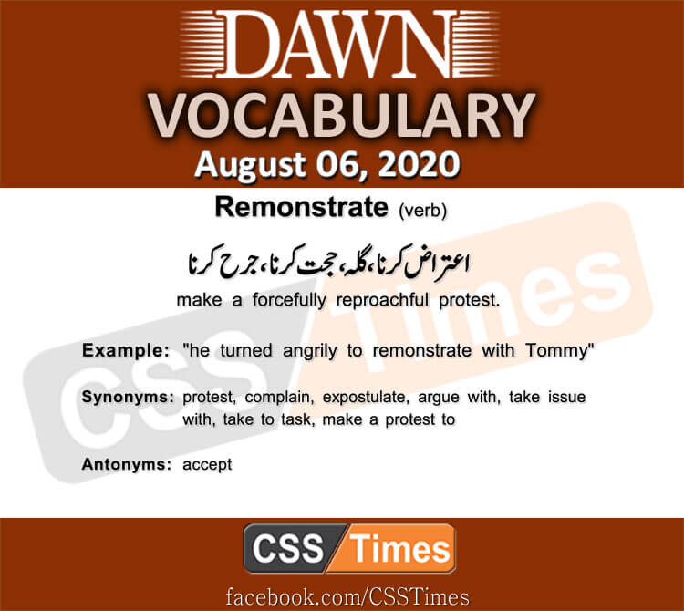 Daily DAWN News Vocabulary with Urdu Meaning (6 August 2020)