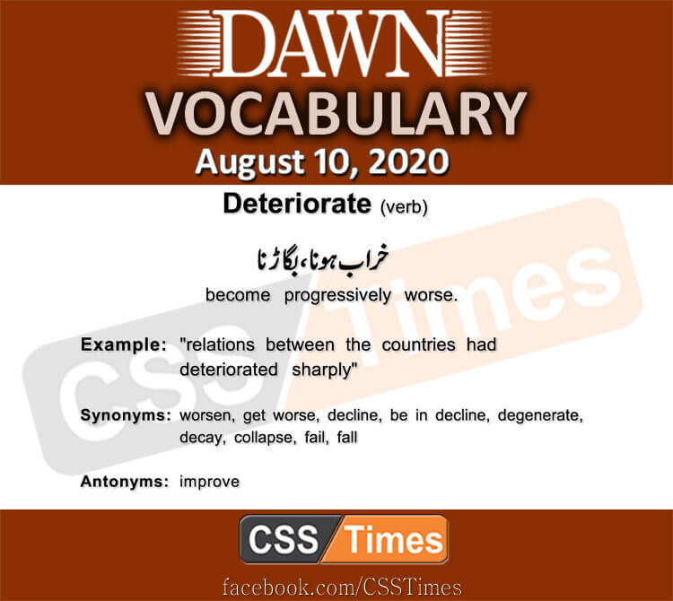 Daily DAWN News Vocabulary with Urdu Meaning (10 August 2020)
