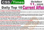 Daily Top-10 Current Affairs MCQs / News (October 11, 2020) for CSS, PMS