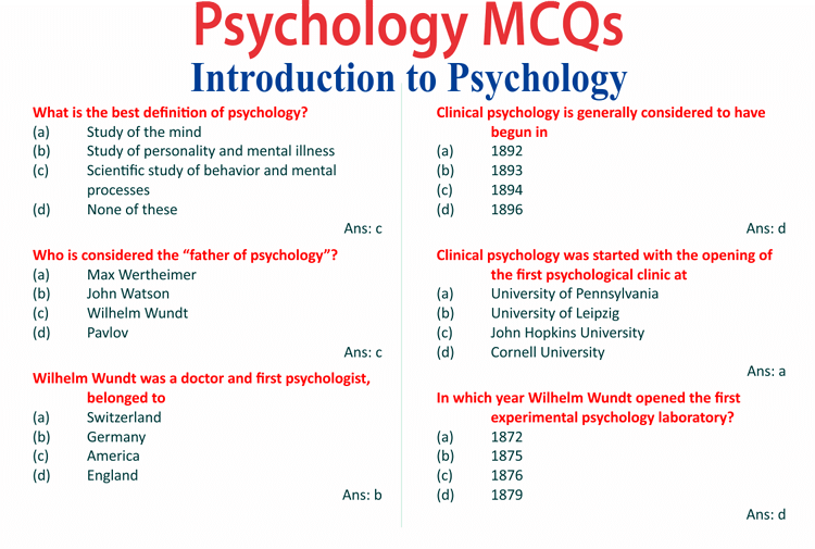 Psychology MCQs (Introduction to Psychology)
