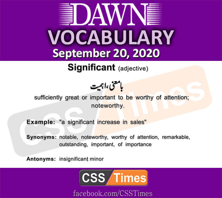 Daily DAWN News Vocabulary with Urdu Meaning (20 September 2020)