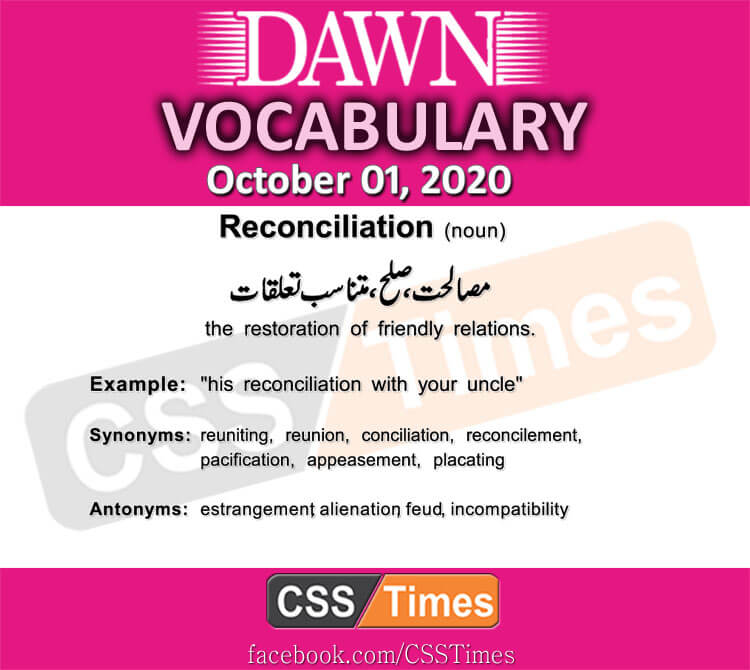 Daily DAWN News Vocabulary with Urdu Meaning (01 October 2020 )
