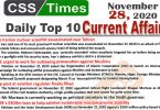 Daily Top-10 Current Affairs MCQs / News (November 28, 2020) for CSS, PMS