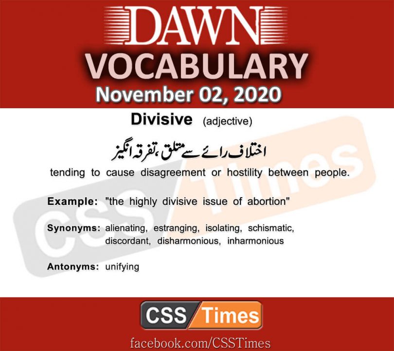 Daily DAWN News Vocabulary with Urdu Meaning (02 November 2020 )
