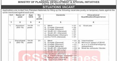 Ministry of Planning, Development & Special Initiatives Job Advertisement