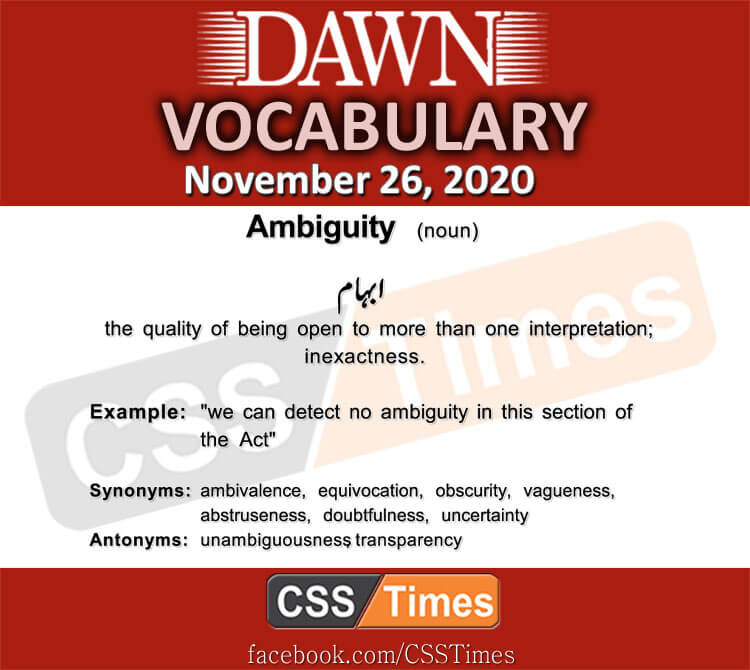 Daily DAWN News Vocabulary with Urdu Meaning (26 November 2020)
