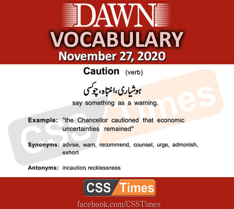 Daily DAWN News Vocabulary with Urdu Meaning (27 November 2020)