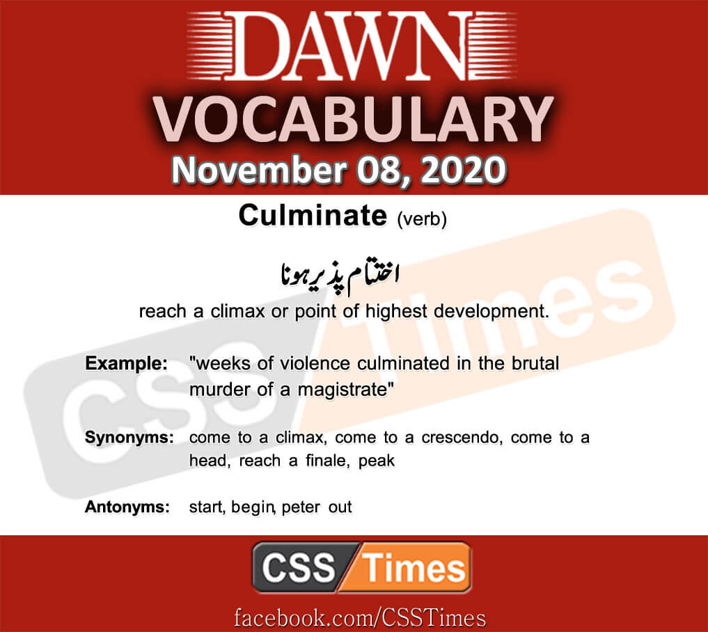 Daily DAWN News Vocabulary with Urdu Meaning (08 November 2020)