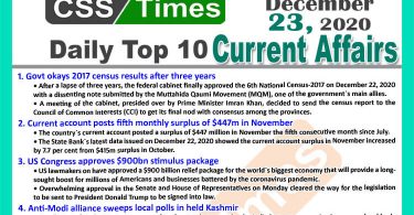 Daily Top-10 Current Affairs MCQs / News (December 23, 2020) for CSS, PMS