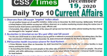 Daily Top-10 Current Affairs MCQs / News (December 19, 2020) for CSS, PMS