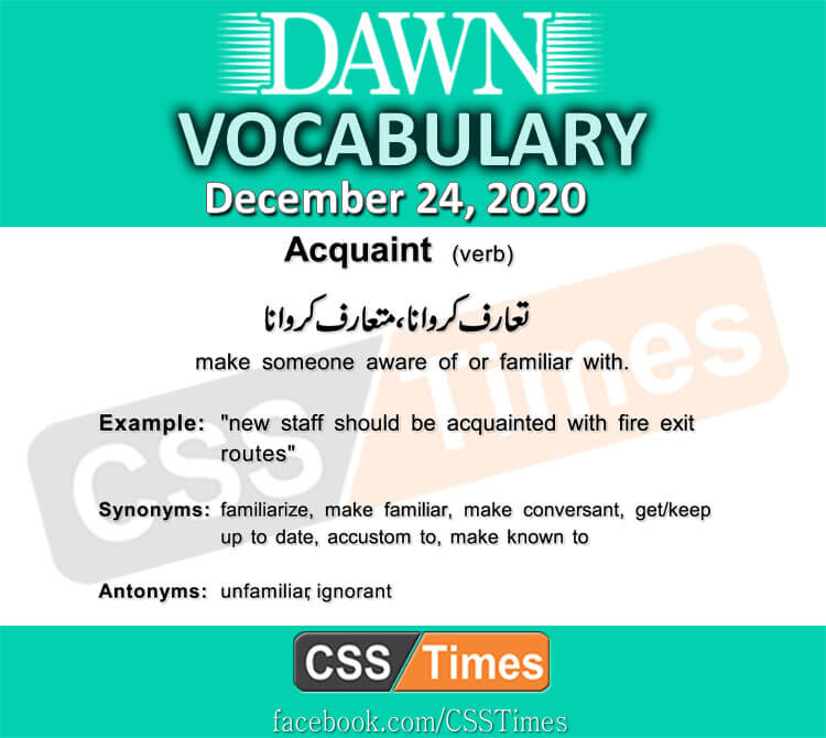 Daily DAWN News Vocabulary with Urdu Meaning (24 December 2020)