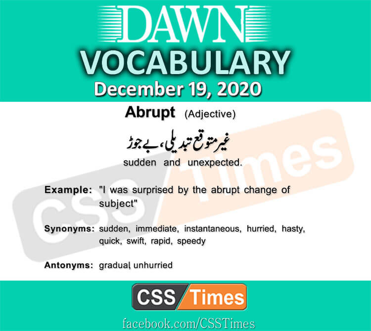 Daily DAWN News Vocabulary with Urdu Meaning (19 December 2020)