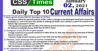 Daily Top-10 Current Affairs MCQs / News (January 02, 2021) for CSS, PMS