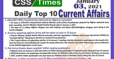 Daily Top-10 Current Affairs MCQs / News (January 03, 2021) for CSS, PMS
