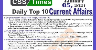 Daily Top-10 Current Affairs MCQs / News (January 05, 2021) for CSS, PMS