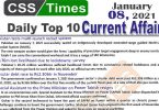 Daily Top-10 Current Affairs MCQs / News (January 08, 2021) for CSS, PMS