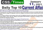 Daily Top-10 Current Affairs MCQs / News (January 11, 2021) for CSS, PMS